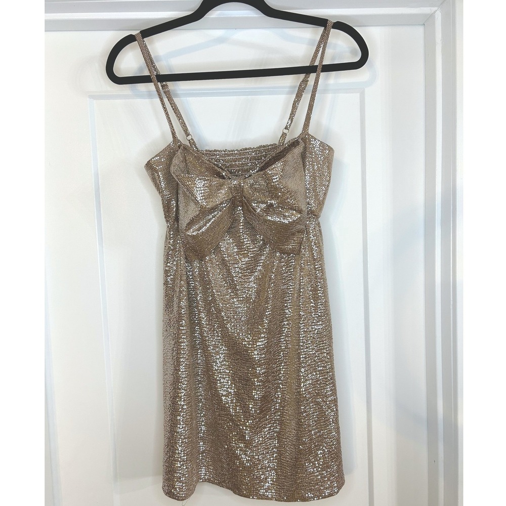Show Me Your MuMu Metallic Gold Sequin Mini Dress with Bow